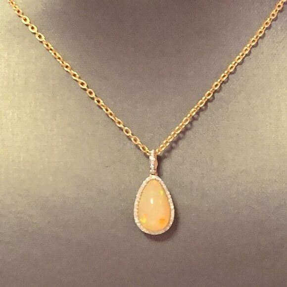 Natural Ethiopian Opal Diamond Necklace 17" 9.23 TCW Certified $5,950 114431 - Picture 2 of 10